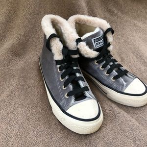 Converse Style High Tops - Grey with White Shearling Size 5